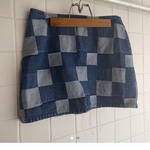 Vintage Denim Checkerboard Skirt y2k